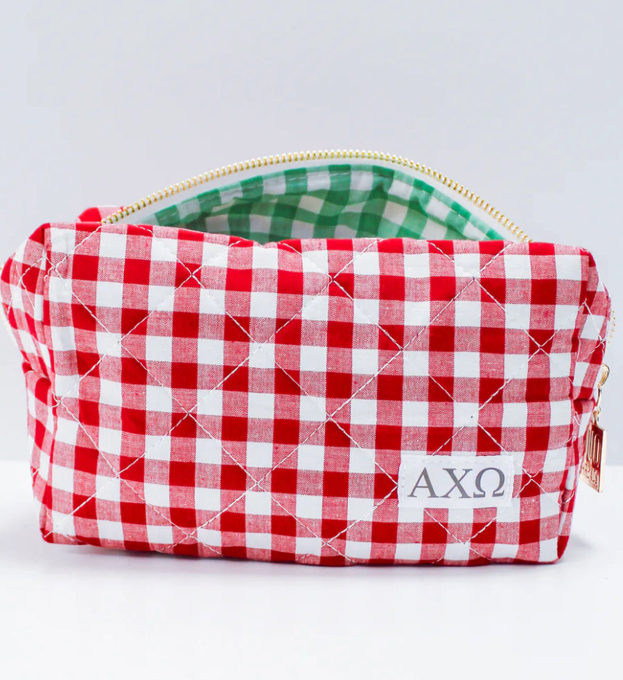 Alpha Chi Omega Gingham Makeup Bag
