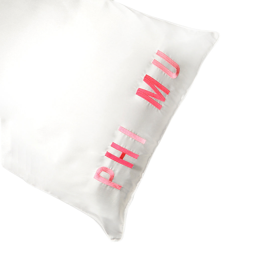 Phi Mu Satin Embroidered Pillowcase