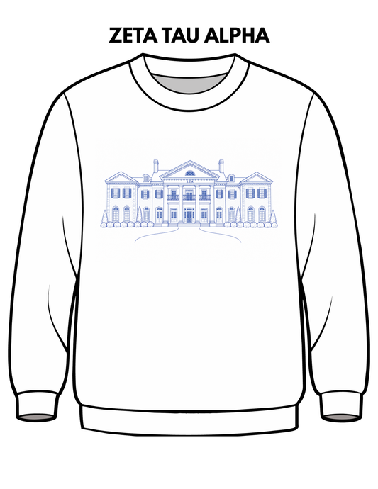 Zeta Tau Alpha Embroidered House Crewneck