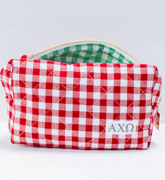 Alpha Chi Omega Gingham Makeup Bag