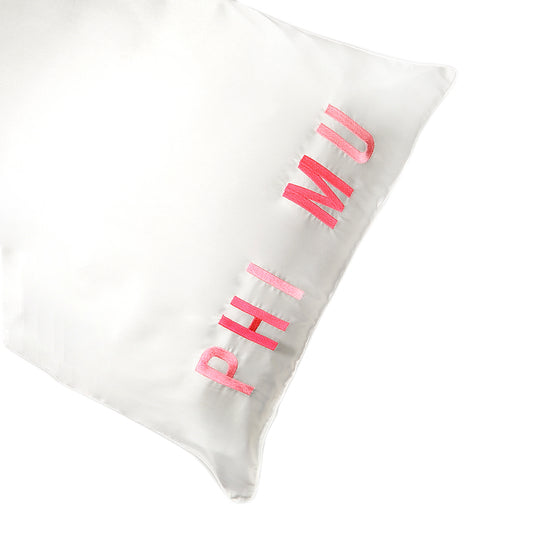 Phi Mu Satin Embroidered Pillowcase