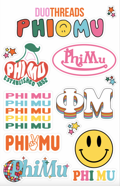 Phi Mu Colorful Sticker Sheet